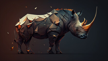 Fototapeta premium Rhinoceros animal abstract wallpaper. Contrast background Rhino in vivid colors generative ai