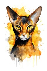 Generative ai illustration of abyssinian cat watercolor painting style isolated on white background