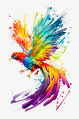 Obraz na płótnie Canvas Colorful bird painted in watercolors on white background with splash of paint. Generative AI.