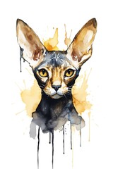 Generative ai illustration of devon rex cat watercolor painting style isolated on white background