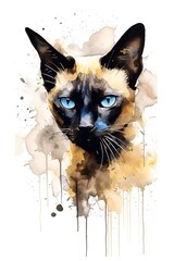 Generative ai illustration of siamese cat watercolor painting style isolated on white background