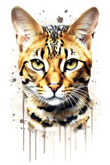Generative ai illustration of bengal cat watercolor painting style isolated on white background