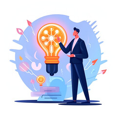 Brainstorming concept. Businessman pointing to sharing knowledge, Ideas management, Knowledge transfer.