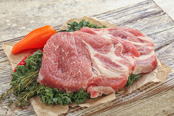 Raw pork neck for cooking