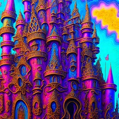 Fototapeta premium Psychedelic Fantasy Castle, Generative AI Illustration