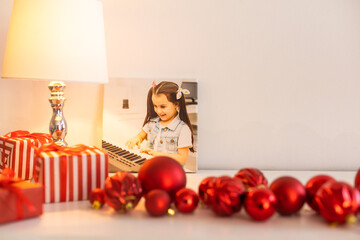 Canvas with printed photo on white wall in living room