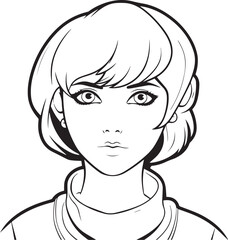 Woman head in cartoon style, anime woman head, coloring page, vector Illustration, SVG