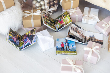 a Photobook of family.Photobook is gift. photo album next to gifts