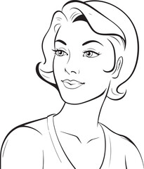Woman head in cartoon style, anime woman head, coloring page, vector Illustration, SVG