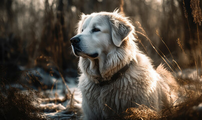 sunset photo of Great Pyrenees in its natural habitat. Generative AI