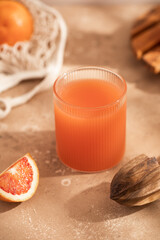 Freshly squeezed red orange juice. Red orange. Lemonade.