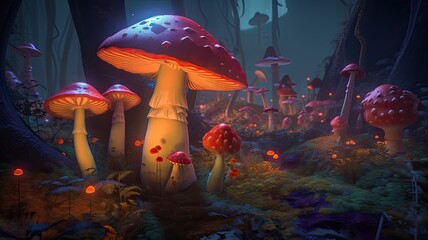 Obraz na płótnie Canvas �Colorful illustration of mushrooms. Generative AI 