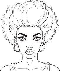 African Woman head in cartoon style, anime woman head, coloring page, vector Illustration, SVG