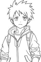 Anime boy head in cartoon style, anime boy, coloring page, vector Illustration, SVG