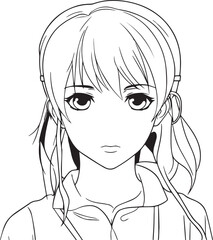 Anime girl head in cartoon style, anime girl, coloring page, vector Illustration, SVG