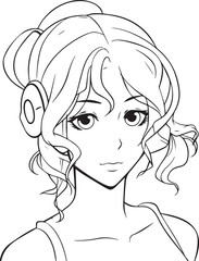 Anime girl head in cartoon style, anime girl, coloring page, vector Illustration, SVG