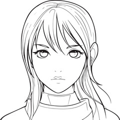 Anime girl head in cartoon style, anime girl, coloring page, vector Illustration, SVG