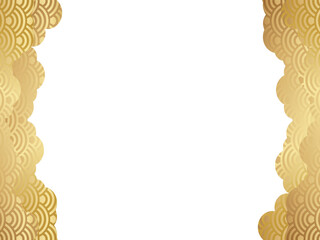 青海波模様の雲背景　横位置　ゴールド
