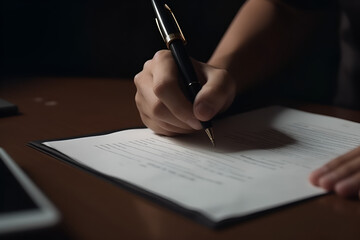 Hand of young man holding a pen pointing to document and mark correct sign for standard quality control certification assurance concept.