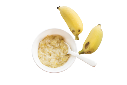 mashed banana healthy foods of baby eats arrangement flat lay style 