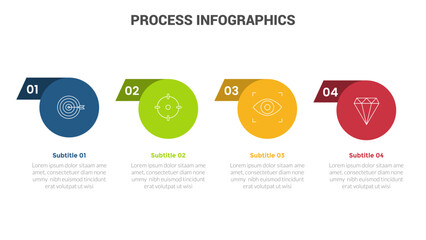 business process stage infographics template diagram banner with circle and badge title and 4 point step creative design for slide presentation data