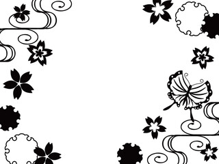 蝶々と桜のフレーム　横位置　ブラック