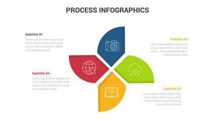 business process stage infographics template diagram banner with fan propeller shape and 4 point step creative design for slide presentation data