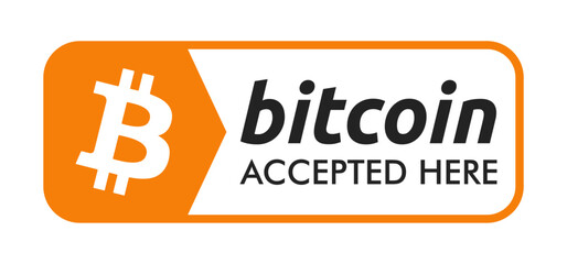 Bitcoin accepted here sign isolated on white background. Vector illustration in flat design.