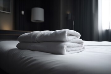 Fototapeta na wymiar service luxury resort white bed home fresh hotel towel room. Generative AI.
