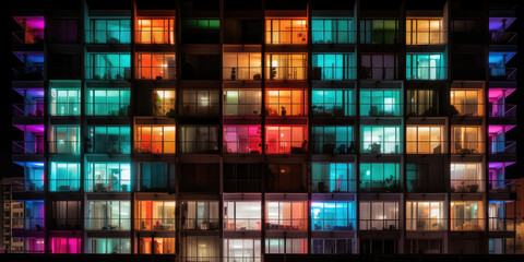 a colorful apartment building with glass windows, generative AI