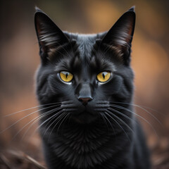 Black Cat With Yellow Eyes. Generative AI