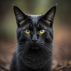 Black Cat With Yellow Eyes. Generative AI