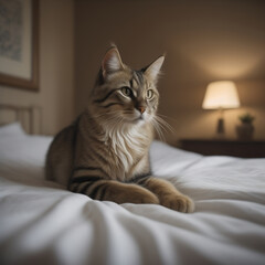 domestic cat on the bed. Generative AI