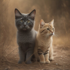 Two kittens on earth. Generative AI