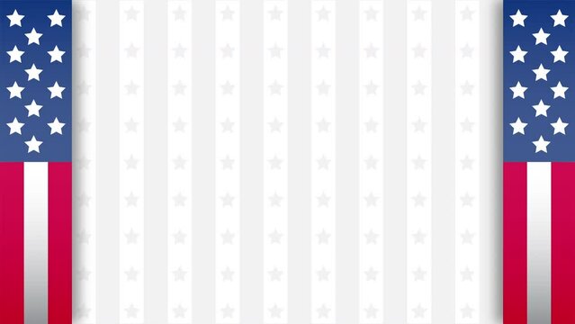4K USA Background transition animation. American Flag transition on white star stripes pattern background