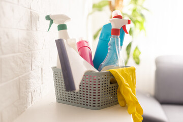 Eco brushes and rag on white background. Flat lay eco cleaning products. Cleaner concept.