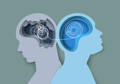 Psychological help vector illustration two human heads paper cut design
