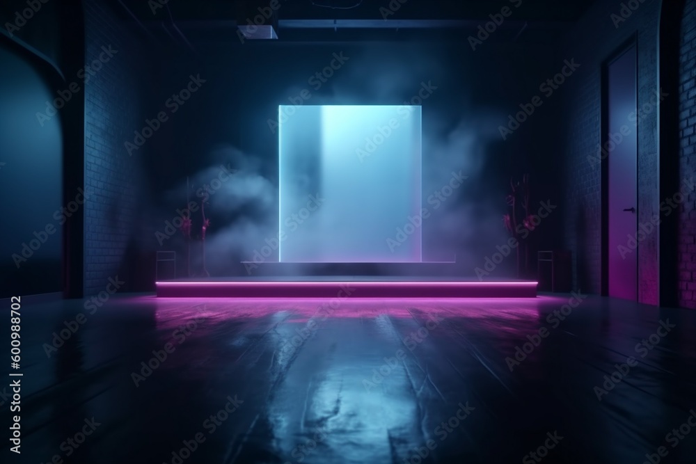 Wall mural light cloud abstract neon space room rays fog background smoke blue. generative ai.