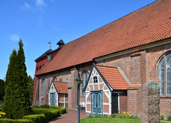 Historical Church in Spring in the Old Country, Mittelnkirchen, Lower Saxony