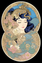 Ai-generated illustration of an art deco portrait of a woman