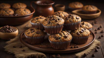 Muffins with chocolate chips. Generative AI