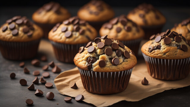 Muffins with chocolate chips. Generative AI