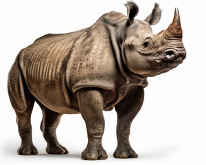 photo of Indian rhinoceros isolated on white background. Generative AI