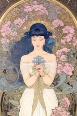 Ai-generated illustration of an art deco portrait of a woman