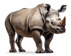 Obraz premium photo of Indian rhinoceros isolated on white background. Generative AI