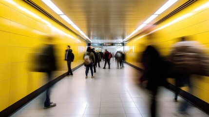 Obraz premium People passing at the airport. Motion Blur. Generative AI
