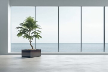 floor indoor interior window empty plant design house wall home decoration. Generative AI.