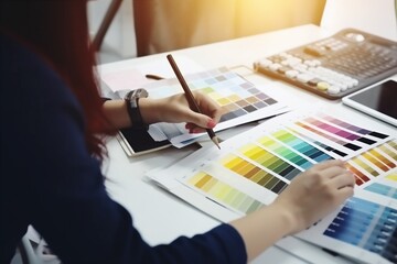 interior selection choice colour project designer design sample swatch palette color. Generative AI.