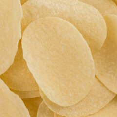 Prepared potato chips snack closeup view