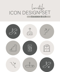 Linestyle Icon Design Set Escalator & Lift
